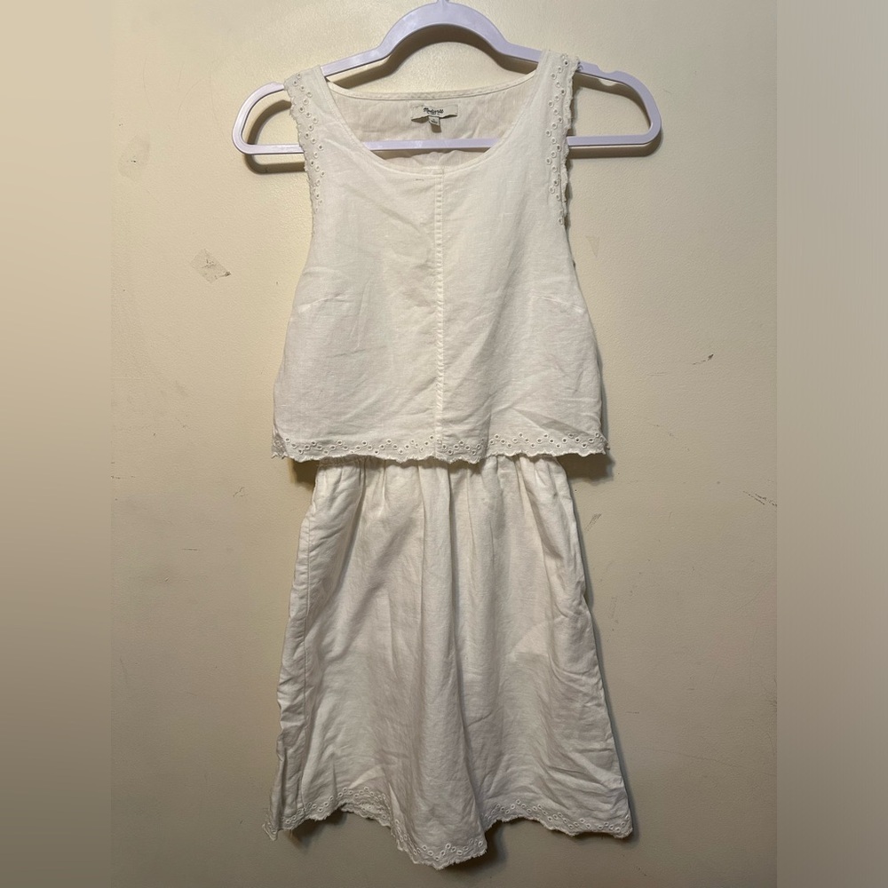 Madewell Eyelet Overlay Open Back Dress Size 0 Linen Blend Pockets Classic Clean